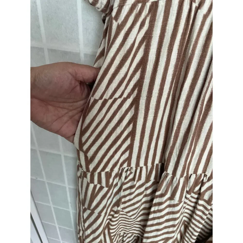 Mister Zimi Lottie Sahara Maxi Dress 12 Neutral Stripe Boho Lagenlook Pockets - Picture 5 of 9
